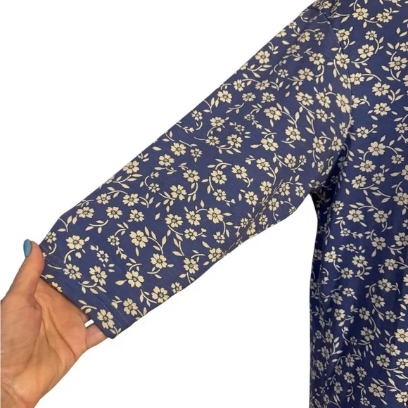 L.L. Bean Navy Floral 3/4 Sleeves Dress MEDIUM/LARGE #CL - Picture 3 of 8